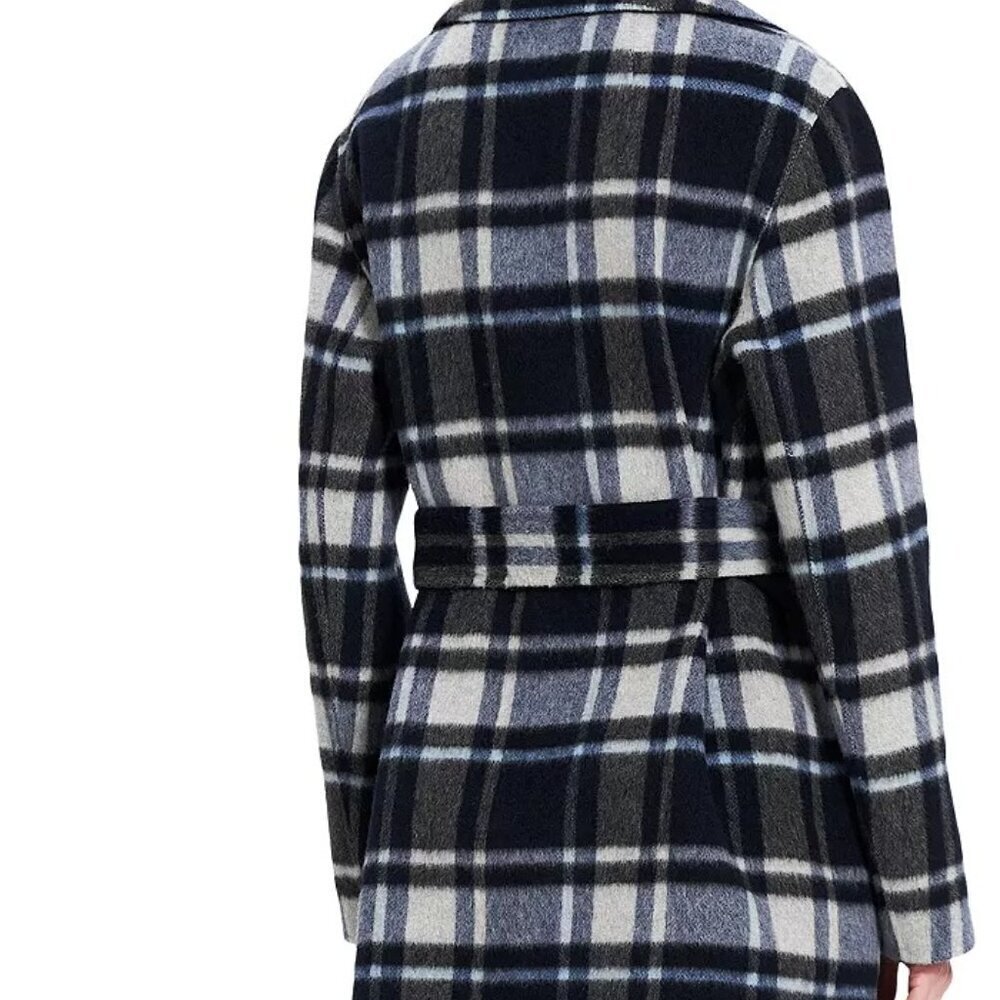 NWT Theory Women's Plaid Wool Alpaca Belted Wrap Overlay Coat Size Medium - Picture 4 of 14